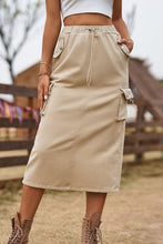 Cargar imagen en el visor de la galería, Falda vaquera Katiya Drawstring Waist Slit Denim Skirt