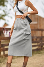 Cargar imagen en el visor de la galería, Falda vaquera Katiya Drawstring Waist Slit Denim Skirt