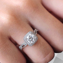 Cargar imagen en el visor de la galería, Anillo de compromiso nupcial con halo de diamantes de circonita cúbica grande de 2,88 quilates, blanco de 18 quilates