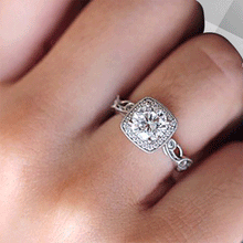 Cargar imagen en el visor de la galería, Anillo de compromiso nupcial con halo de diamantes de circonita cúbica grande de 2,88 quilates, blanco de 18 quilates