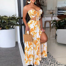 Cargar imagen en el visor de la galería, Elegante conjunto de dos piezas Vestido de fiesta sin espalda con estampado floral de verano