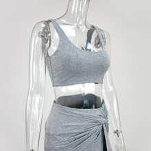 Cargar imagen en el visor de la galería, Conjunto de 2 piezas de fiesta Sexy para mujer 2019 Top corto de talla grande con abertura lateral torcida
