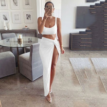 Cargar imagen en el visor de la galería, Conjunto de 2 piezas de fiesta Sexy para mujer 2019 Top corto de talla grande con abertura lateral torcida