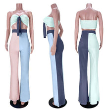 Cargar imagen en el visor de la galería, Traje de dos piezas Strapless Bow Crop Top And High Waist Wide Leg