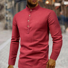 Cargar imagen en el visor de la galería, Camisa para hombre Stand Collar Linen Shirt