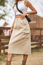Cargar imagen en el visor de la galería, Falda vaquera Katiya Drawstring Waist Slit Denim Skirt
