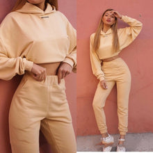Cargar imagen en el visor de la galería, Crop Sudadera Top y Pantalones Largos Otoño Invierno Blanco Manga Larga
