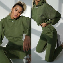 Cargar imagen en el visor de la galería, Crop Sudadera Top y Pantalones Largos Otoño Invierno Blanco Manga Larga
