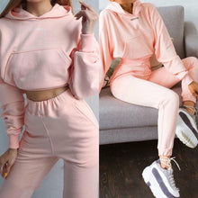 Cargar imagen en el visor de la galería, Crop Sudadera Top y Pantalones Largos Otoño Invierno Blanco Manga Larga
