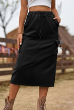 Cargar imagen en el visor de la galería, Falda vaquera Katiya Drawstring Waist Slit Denim Skirt
