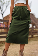 Cargar imagen en el visor de la galería, Falda vaquera Katiya Drawstring Waist Slit Denim Skirt
