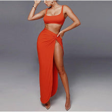 Cargar imagen en el visor de la galería, Conjunto de 2 piezas de fiesta Sexy para mujer 2019 Top corto de talla grande con abertura lateral torcida
