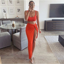 Cargar imagen en el visor de la galería, Conjunto de 2 piezas de fiesta Sexy para mujer 2019 Top corto de talla grande con abertura lateral torcida

