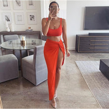 Cargar imagen en el visor de la galería, Conjunto de 2 piezas de fiesta Sexy para mujer 2019 Top corto de talla grande con abertura lateral torcida
