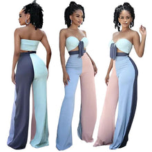 Cargar imagen en el visor de la galería, Traje de dos piezas Strapless Bow Crop Top And High Waist Wide Leg
