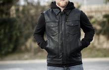 Cargar imagen en el visor de la galería, Sudadera Kent - Men's Motorcycle Leather Vest with Sweatshirt
