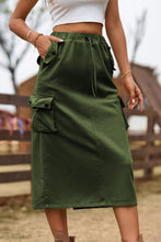 Cargar imagen en el visor de la galería, Falda vaquera Katiya Drawstring Waist Slit Denim Skirt
