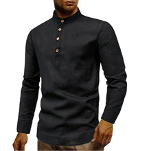 Cargar imagen en el visor de la galería, Camisa para hombre  Stand Collar Linen Shirt
