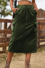 Cargar imagen en el visor de la galería, Falda vaquera Katiya Drawstring Waist Slit Denim Skirt
