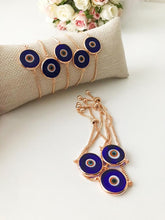 Cargar imagen en el visor de la galería, Pulsera de cristal de Murano contra el mal de ojo, pulsera ajustable de oro rosa, azul
