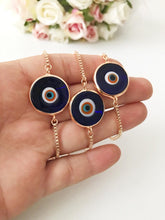 Cargar imagen en el visor de la galería, Pulsera de cristal de Murano contra el mal de ojo, pulsera ajustable de oro rosa, azul

