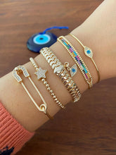 Cargar imagen en el visor de la galería, Pulsera de mal de ojo de oro, pulsera de puño, pulsera de cadena de mal de ojo
